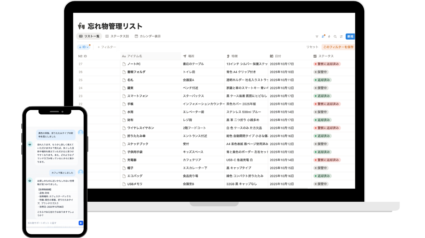 忘れ物応対チャット Mockup